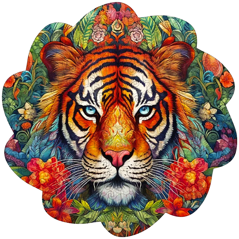 Drevená skladačka tiger s kvetmi