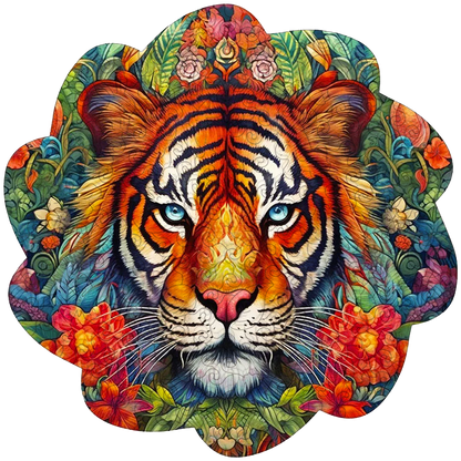 Drevená skladačka tiger s kvetmi