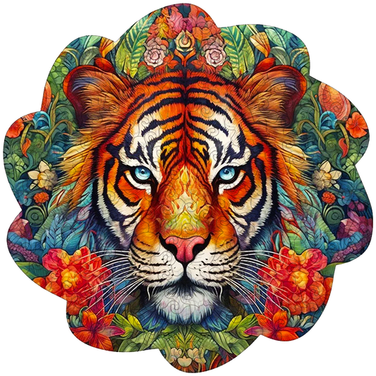 Drevená skladačka tiger s kvetmi