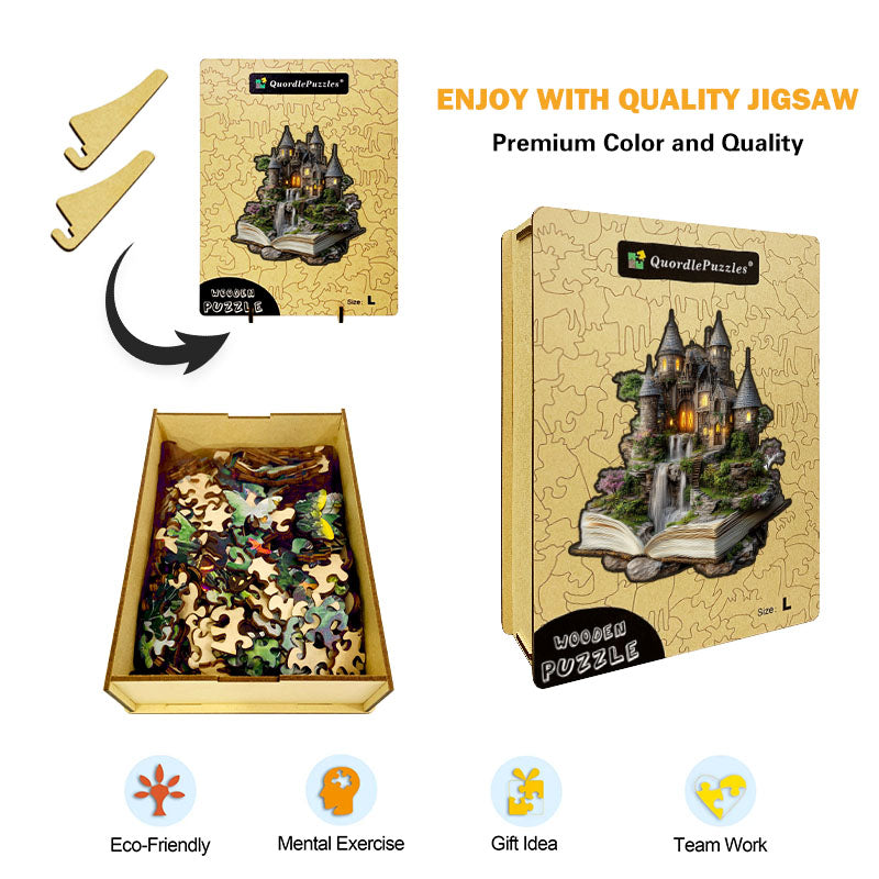3D hrad pri vodopáde drevené puzzle