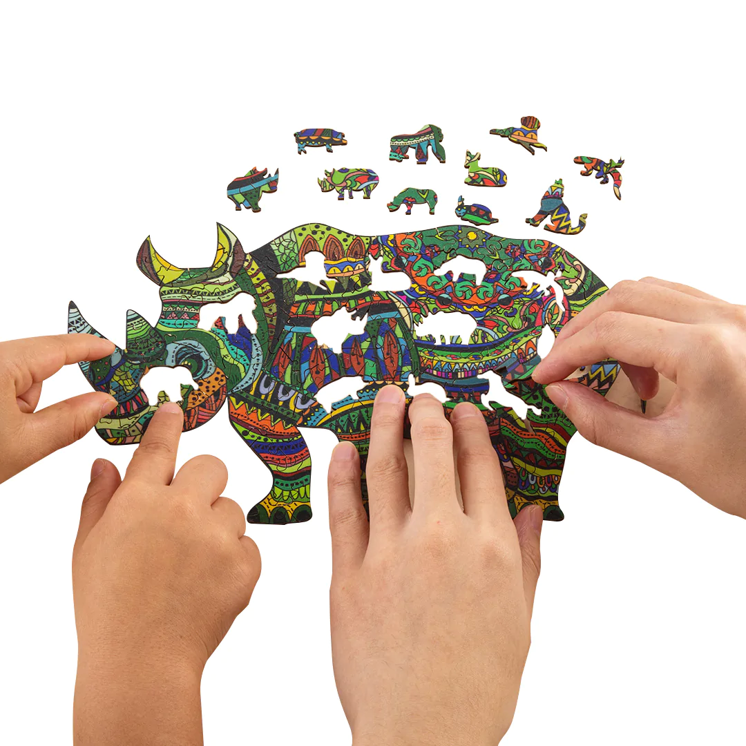 Puzzle so zeleným nosorožcom