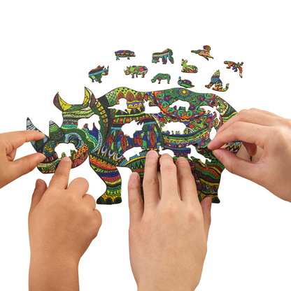 Puzzle so zeleným nosorožcom